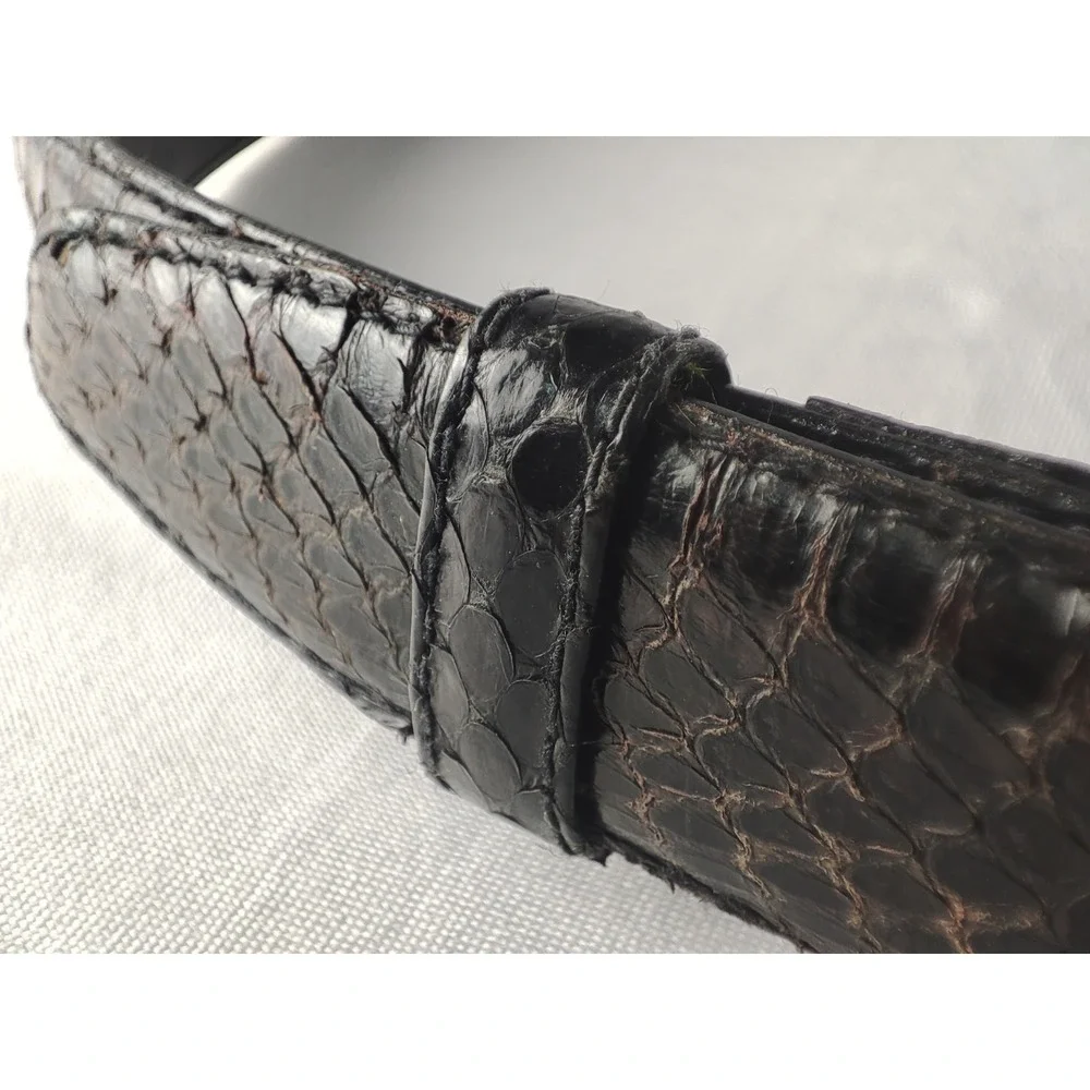 VTG Leather‎ Shop Genuine Snakeskin Belt M 28-33 Black Gold Wave Sculptural 80s